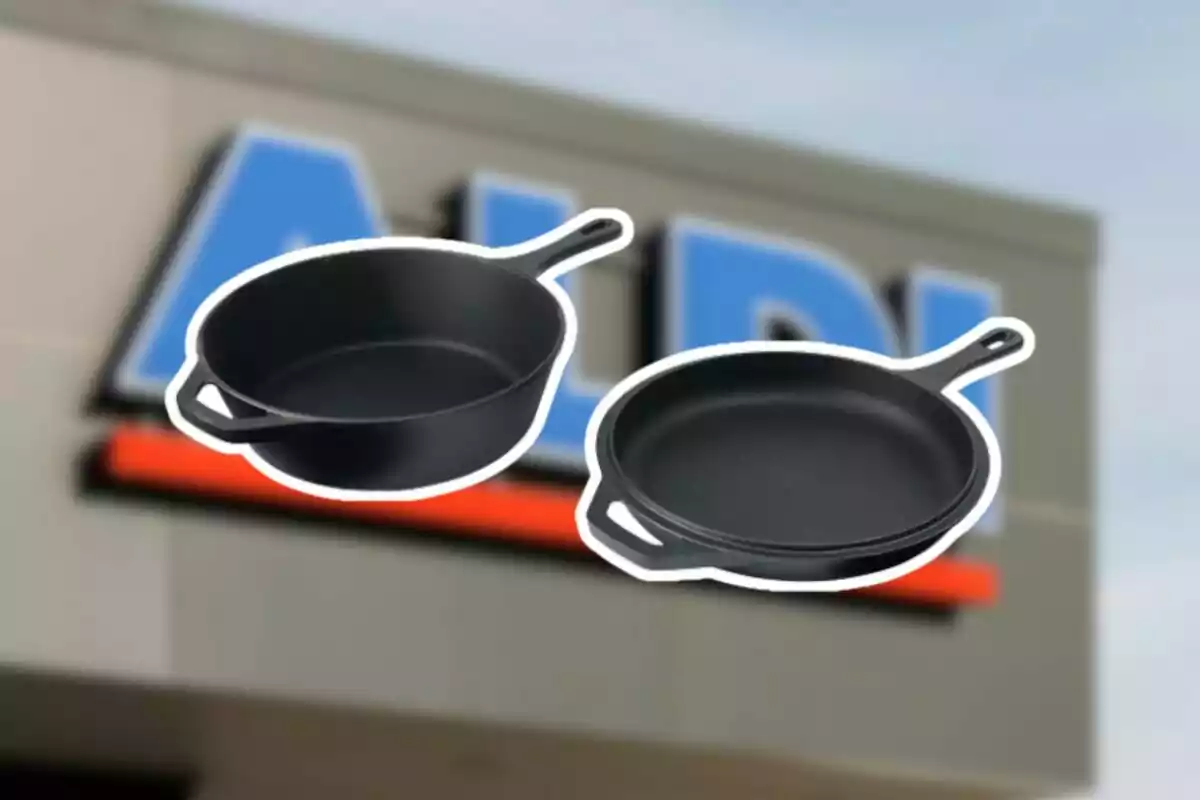 Two cast iron skillets with a gradient bottom from an Aldi store Two cast iron skillets with a gradient bottom from an Aldi store