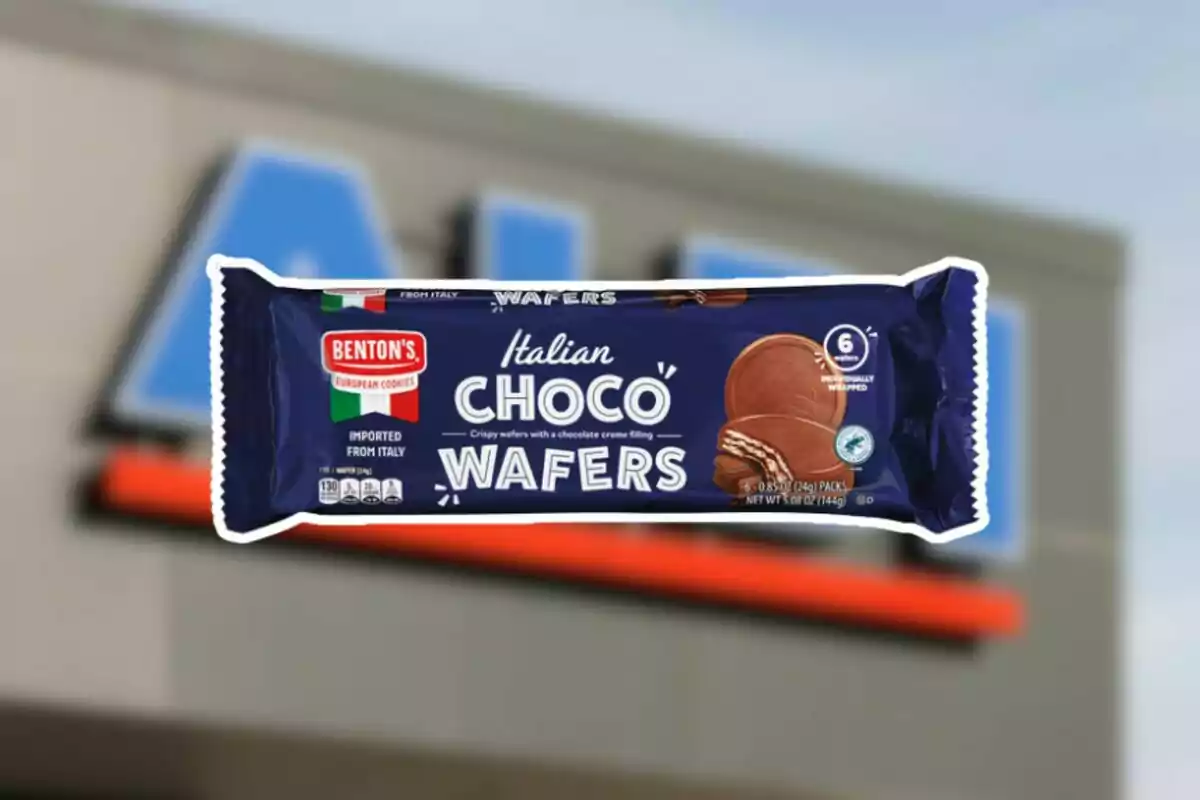 Package of Benton’s Italian Choco Wafers held in front of a blurred store background Package of Benton’s Italian Choco Wafers held in front of a blurred store background
