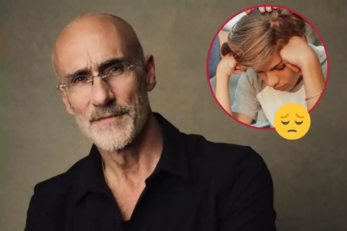 Arthur C. Brooks with a serious expression, and in the upper right corner, a box shows a child with a sad look and a sad emoji.