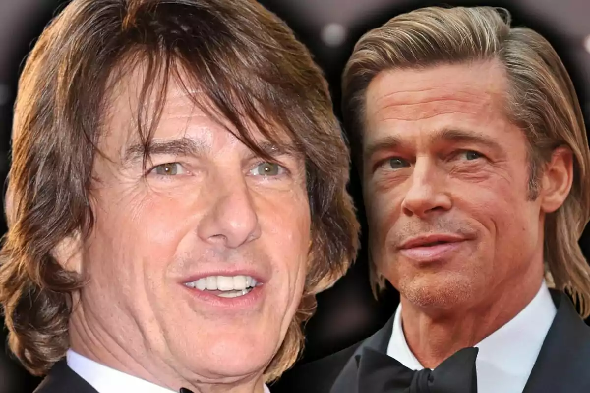 Montaje de fotos de primer plano de Brad Pitt y Tom Cruise, ambos con rostro neutro.