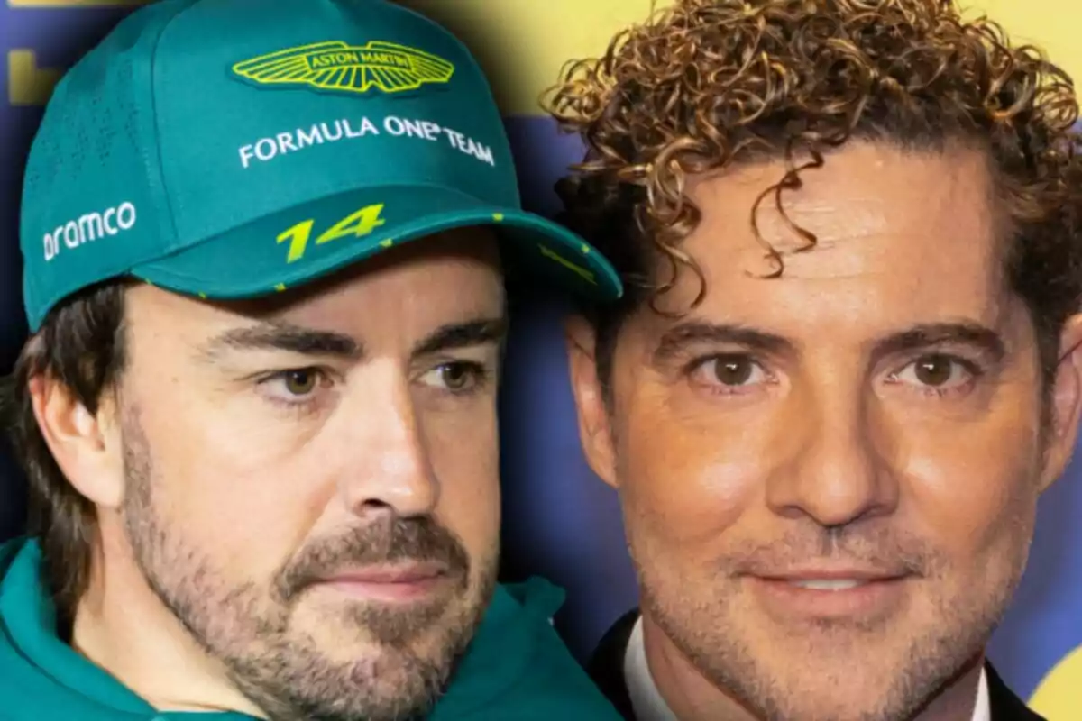Close-up photo montage of David Bisbal and Fernando Alonso.