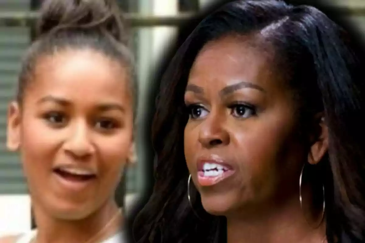 Close-up photo montage of Michelle Obama and Sasha Obama, both with neutral expressions.