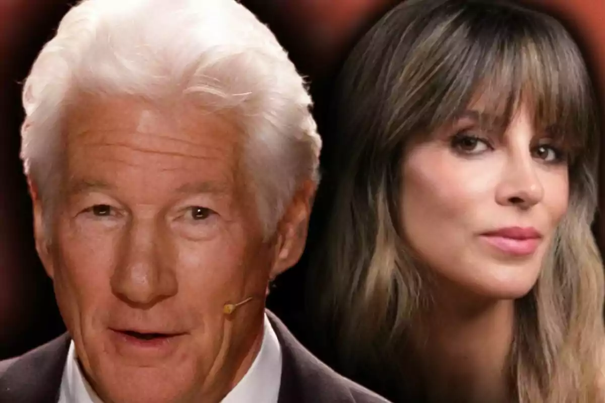 Muntatge de fotos en primer pla d’Alejandra Silva i Richard Gere, tots dos amb el rostre neutre.