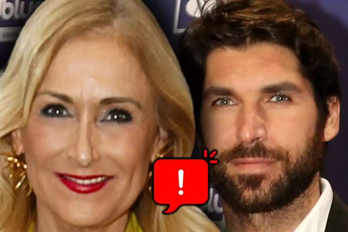 Muntatge de fotos en primer pla de Cristina Cifuentes i Cayetano Rivera, tots dos amb una icona de bafarada vermella amb un signe d’exclamació blanc.
