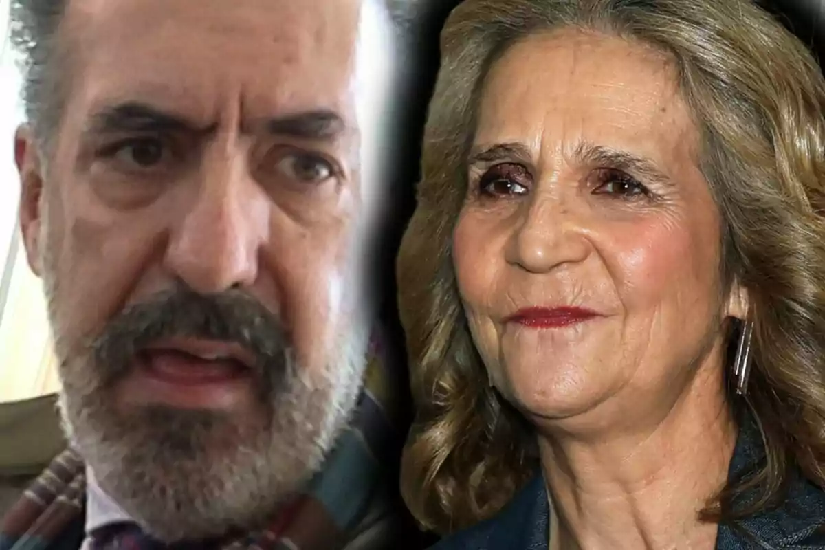 Montaje de fotos de primer plano de infanta Elena y Jaime de Marichalar, ambos con rostro serio.