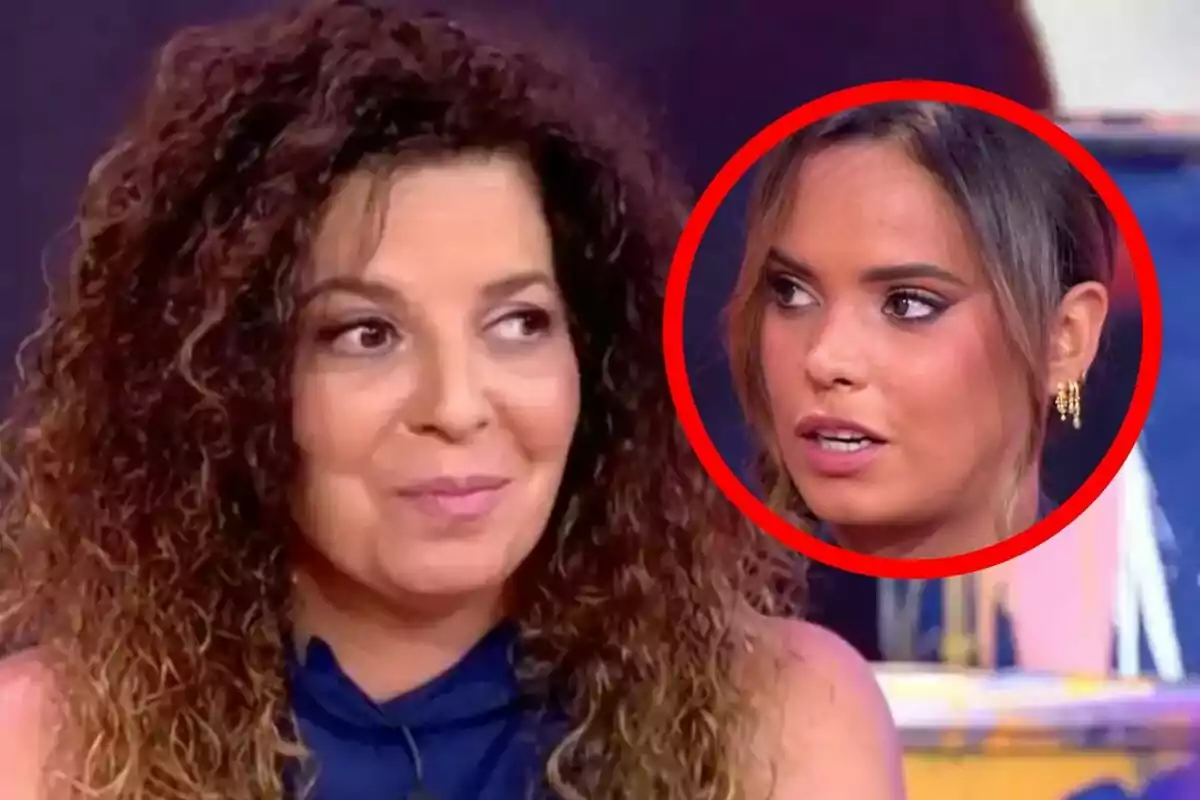 Tamara, germana de Michu, mirant cap a un costat amb el rostre d’una altra dona emmarcat, que és el de Gloria Camila Ortega, en un cercle vermell a la cantonada superior dreta.