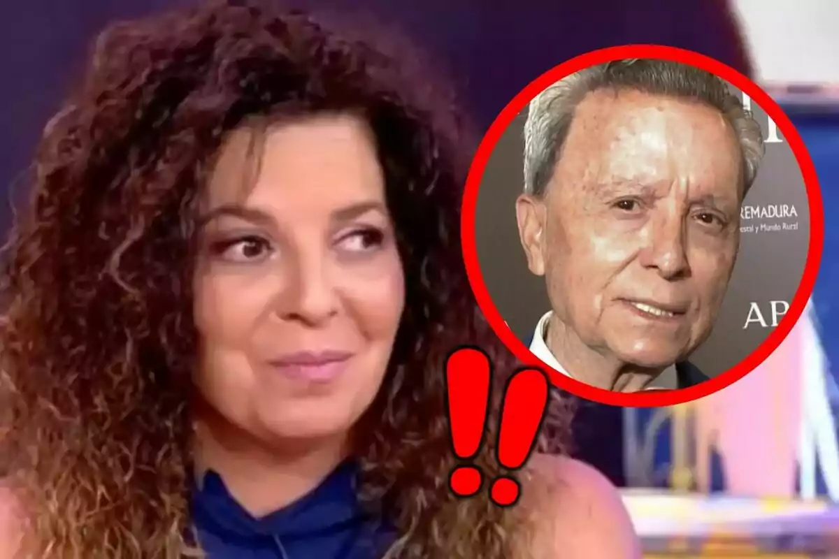 Montaje de fotos de primer plano de Tamara, hermana de Michu y José Ortega Cano, ambos con rostro serio.