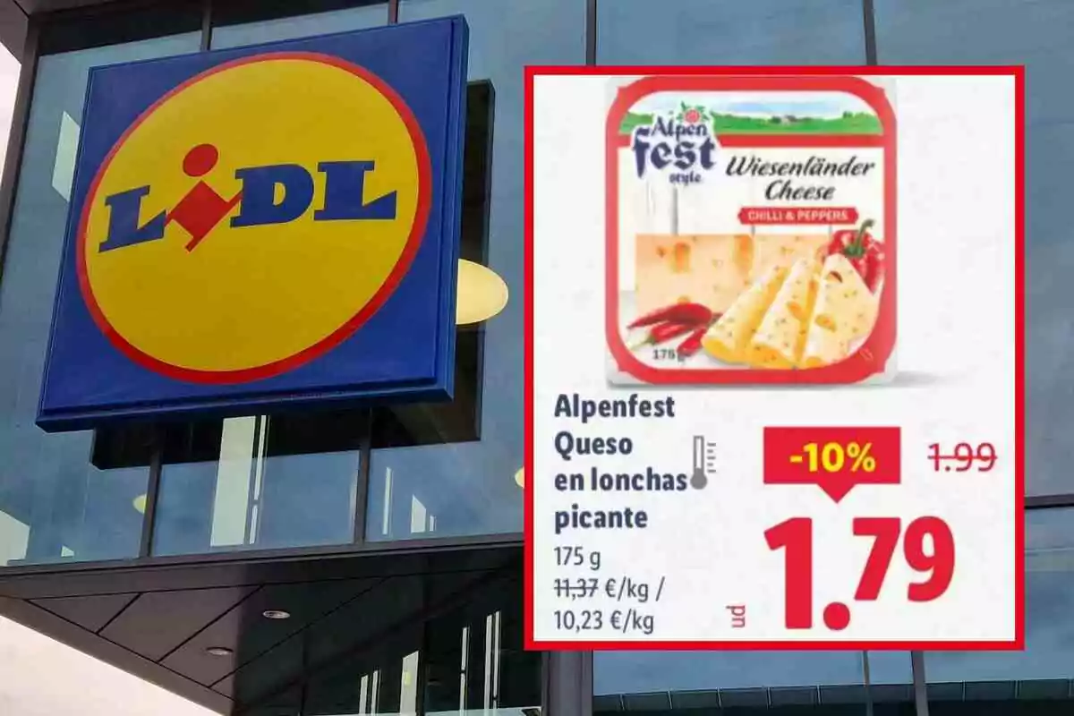 Cartell d’oferta de formatge en llesques picant Alpenfest en una botiga Lidl amb el preu rebaixat a 1,79 euros Cartell d’oferta de formatge en llesques picant Alpenfest en una botiga Lidl amb el preu rebaixat a 1,79 euros