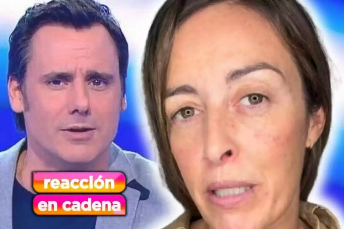 Primer plano de María Amores e Ion Aramendi con expresión seria, fondo desenfocado en tonos azules y el texto 'reacción en cadena' en la parte inferior izquierda.