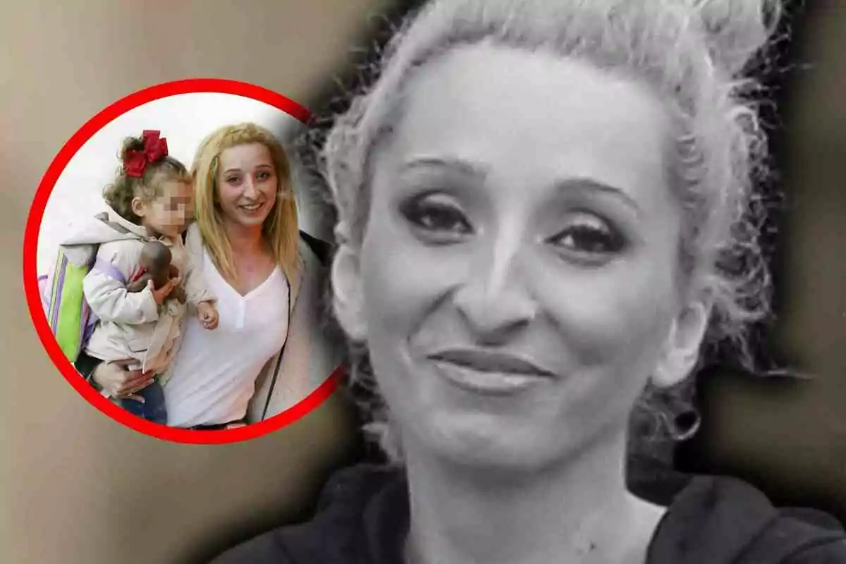 Michu sonriente en primer plano en blanco y negro con un recuadro donde aparece ella junto a su hija Rocío con la cara pixelada