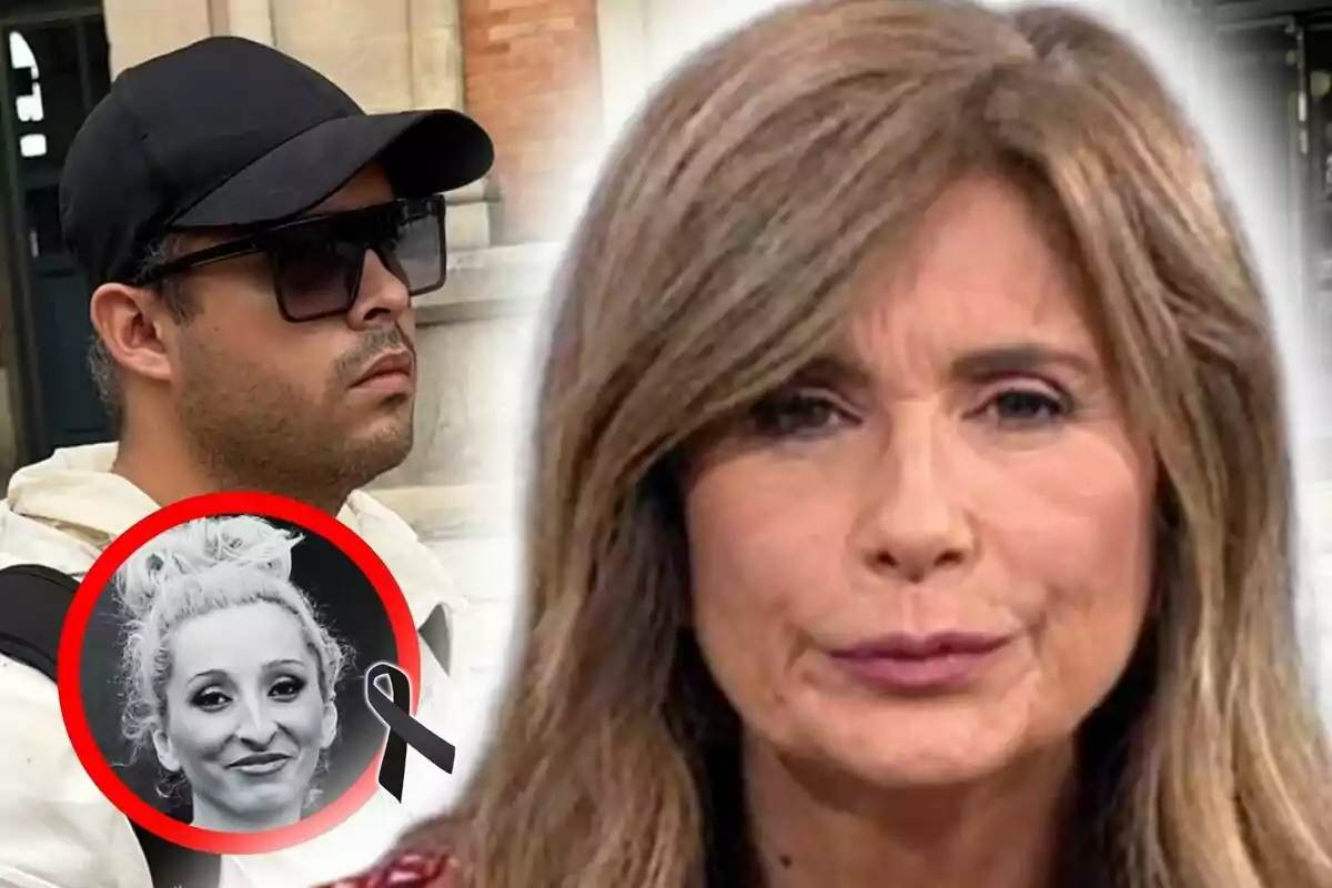 Muntatge de fotos en primer pla de Gema López seriosa, José Fernando seriós i Michu amb un llaç negre en senyal de dol.