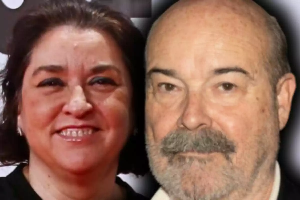 Muntatge de fotos en primer pla d’Antonio Resines seriós i la seva dona, Ana Pérez, somrient.