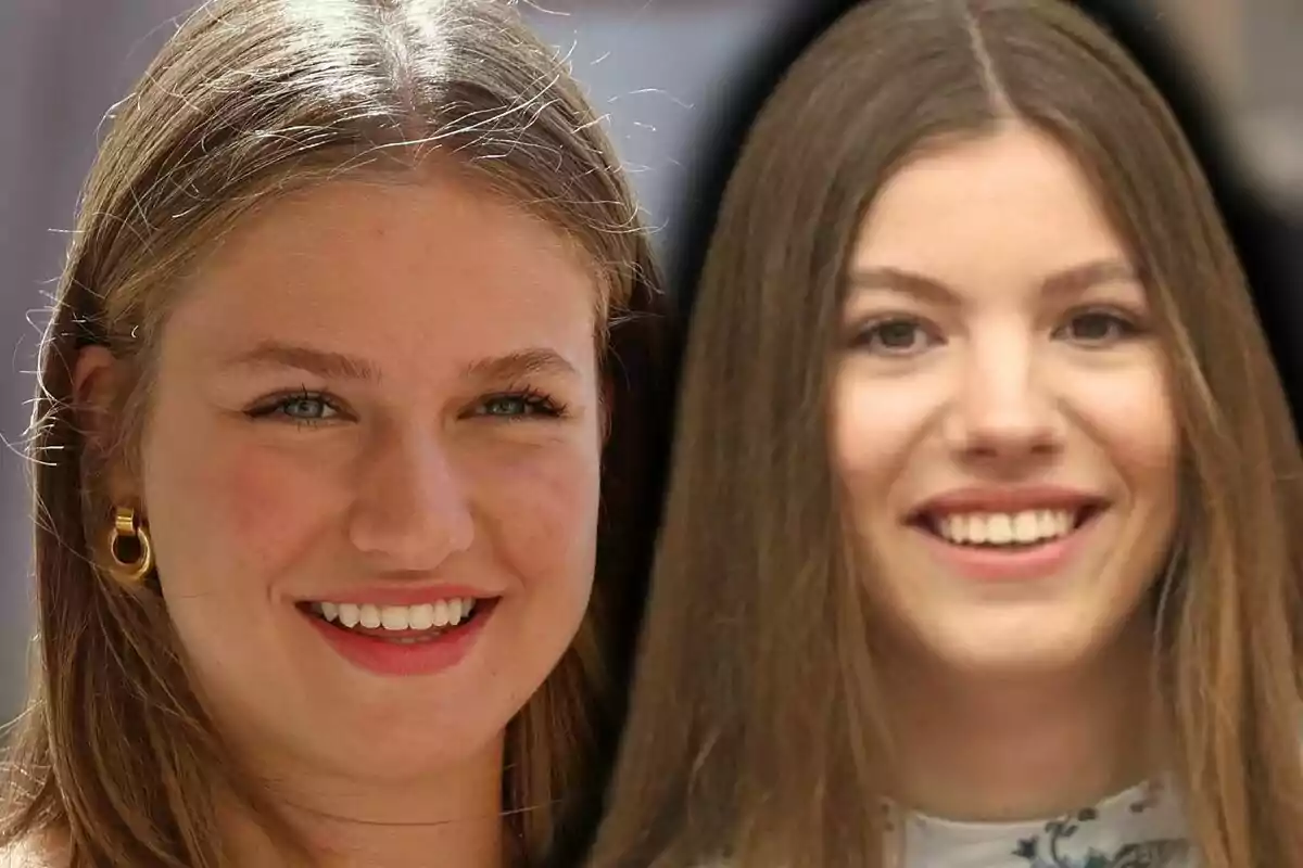 Muntatge de fotos en primer pla de la infanta Sofia i la princesa Leonor, ambdues somrients.