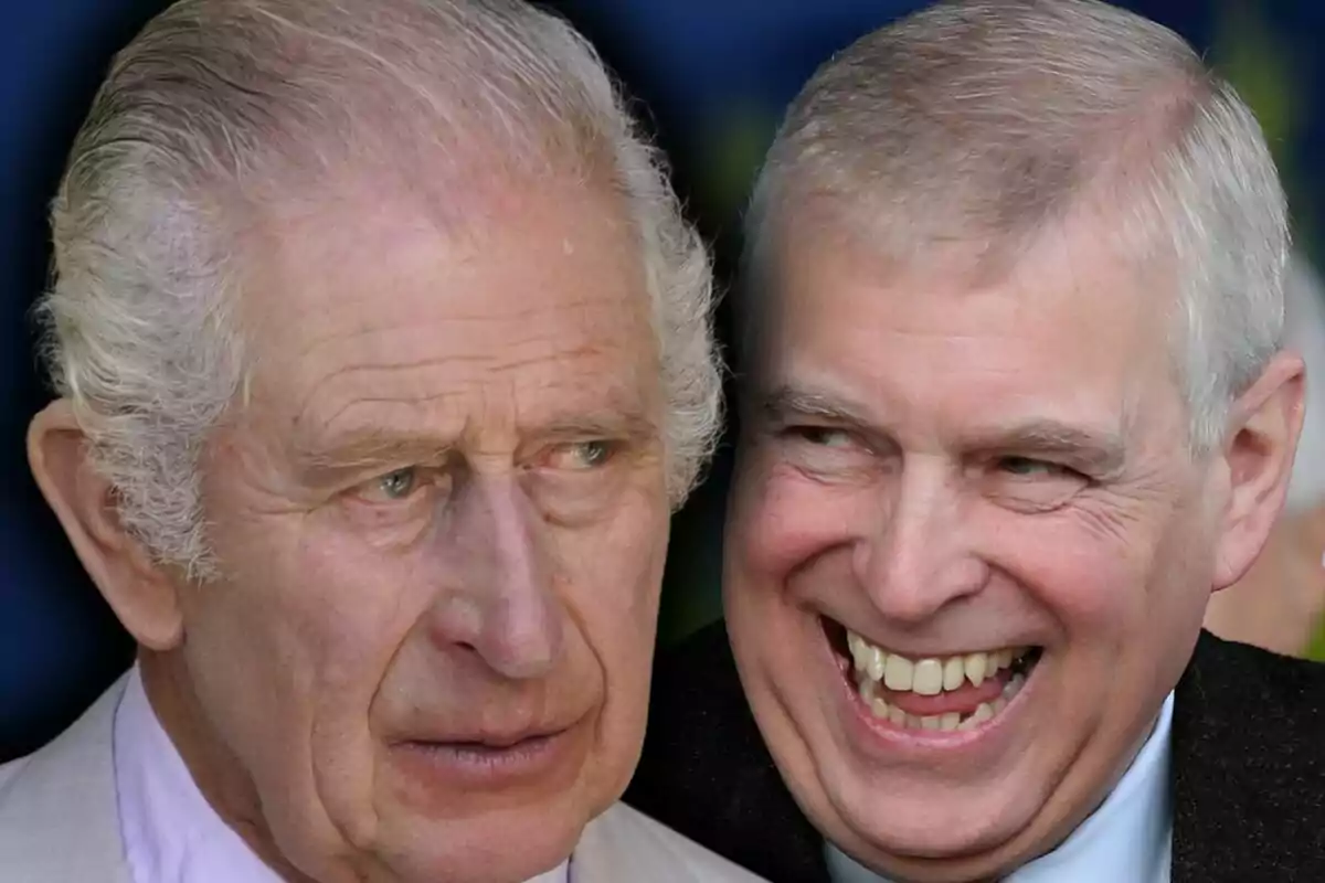 Close-up photo montage of King Charles III and Prince Andrew.