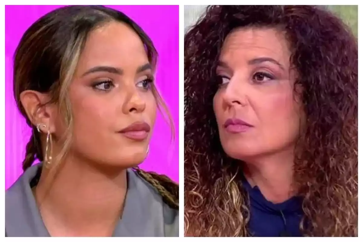 Dues dones mirant cap al costat oposat en un muntatge de dues fotos, una amb fons rosa, que és la Gloria Camila Ortega, i l’altra amb fons clar, que és la Tamara, la germana de la Michu. Dues dones mirant cap al costat oposat en un muntatge de dues fotos, una amb fons rosa, que és la Gloria Camila Ortega, i l’altra amb fons clar, que és la Tamara, la germana de la Michu.