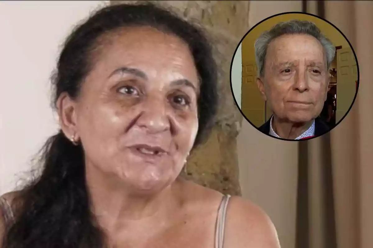 Inmaculada hablando, con un recuadro circular mostrando a José Ortega Cano en el fondo