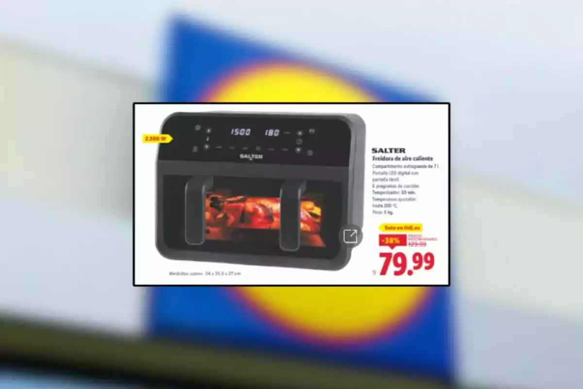 Freidora de aire caliente Salter de 7 litros con pantalla LED digital y dos compartimentos, oferta en Lidl a 79,99 euros Freidora de aire caliente Salter de 7 litros con pantalla LED digital y dos compartimentos, oferta en Lidl a 79,99 euros