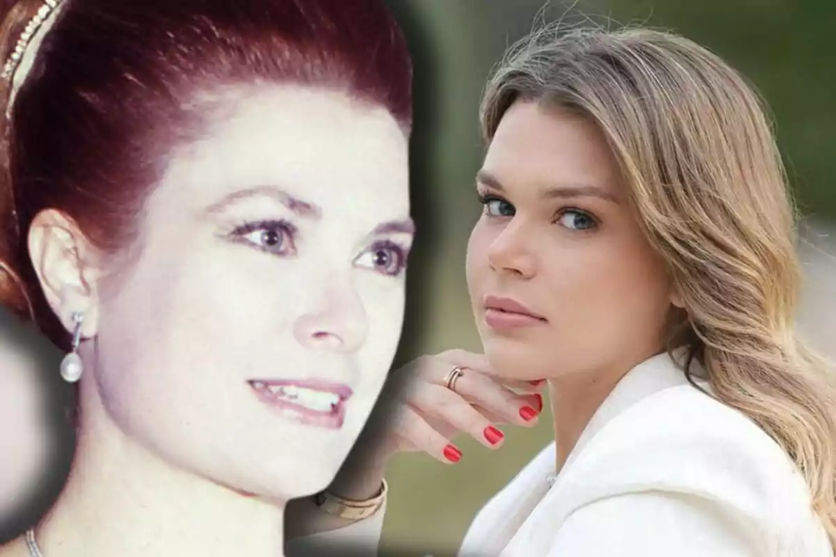 Grace Kelly i Camille Gottlieb apareixen a la imatge, una en blanc i negre amb el cabell recollit i l’altra en color amb els cabells solts i rossos, ambdues mirant cap a la càmera.