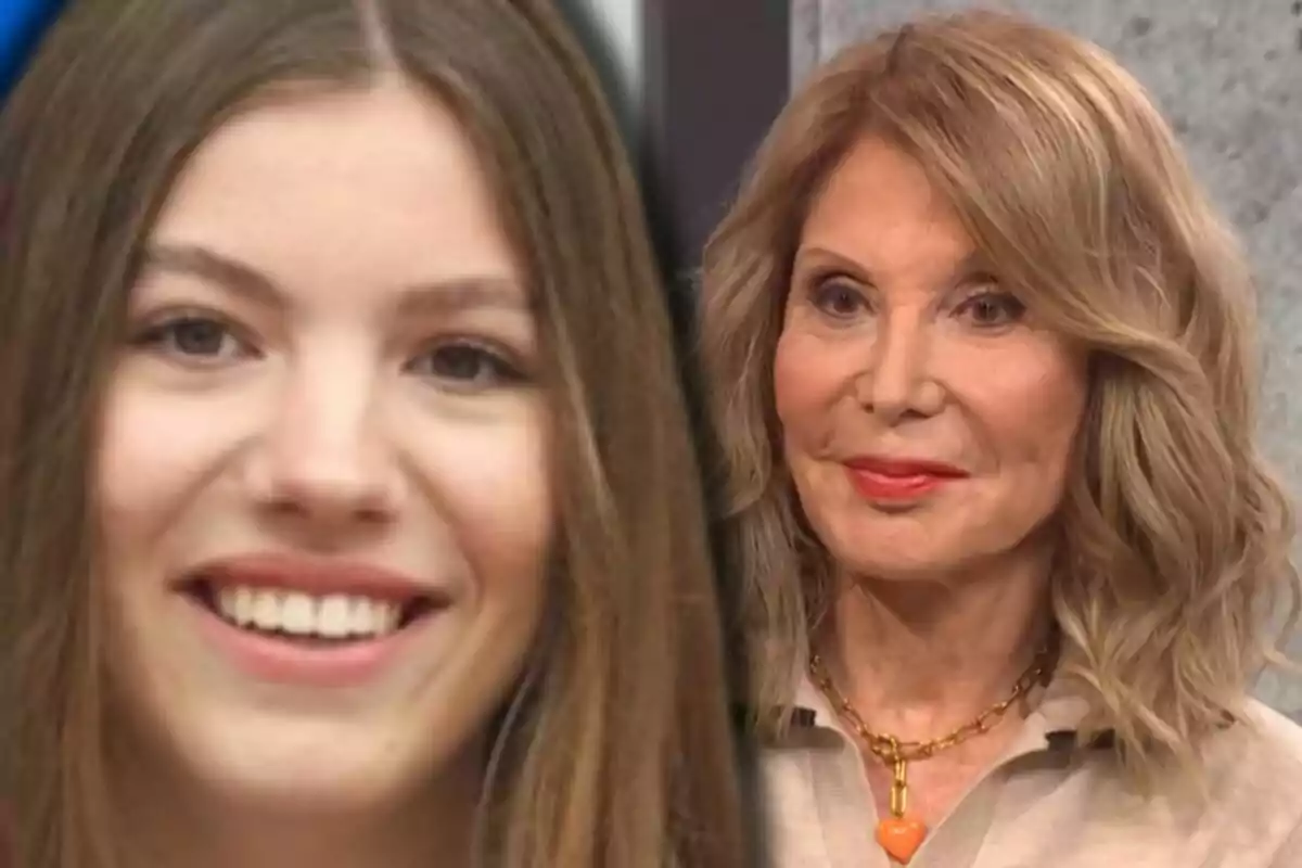 La infanta Sofia i Pilar Eyre, una jove de cabell llarg i llis somrient i una dona gran de cabell ros ondulat amb collaret daurat i expressió seriosa. La infanta Sofia i Pilar Eyre, una jove de cabell llarg i llis somrient i una dona gran de cabell ros ondulat amb collaret daurat i expressió seriosa.