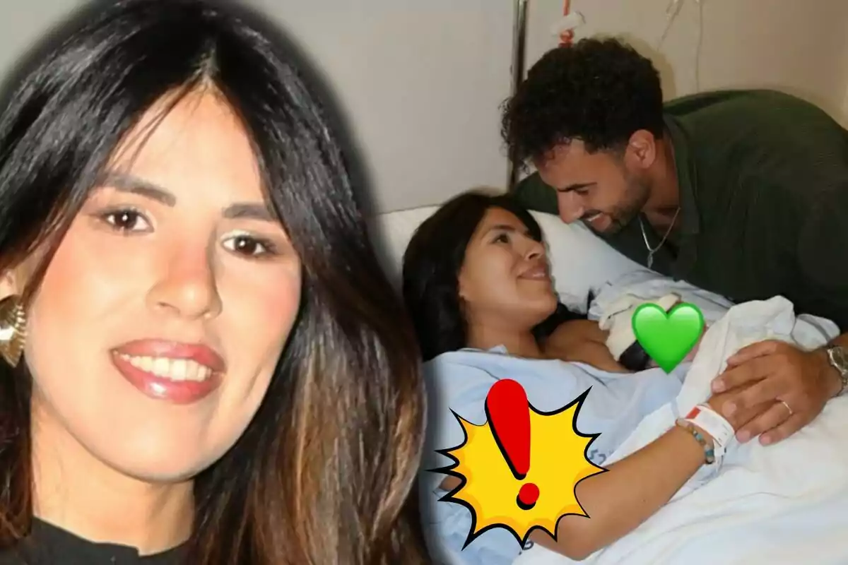 Isa Pantoja somrient en primer pla i al fons la mateixa dona estirada en un llit d’hospital al costat d’Asraf Beno, tots dos mirant el Cairo cobert amb un emoji de cor verd i un emoji d’exclamació groga.