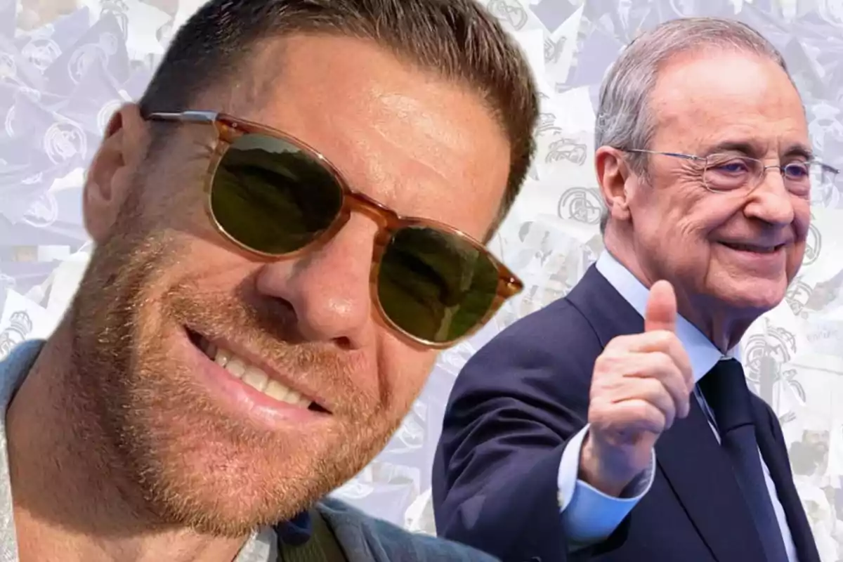 Dos homes somriuen, un porta ulleres de sol i l’altre vesteix amb vestit i fa un gest de polze amunt, amb un fons de banderes blanques. Dos homes somriuen, un porta ulleres de sol i l’altre vesteix amb vestit i fa un gest de polze amunt, amb un fons de banderes blanques.