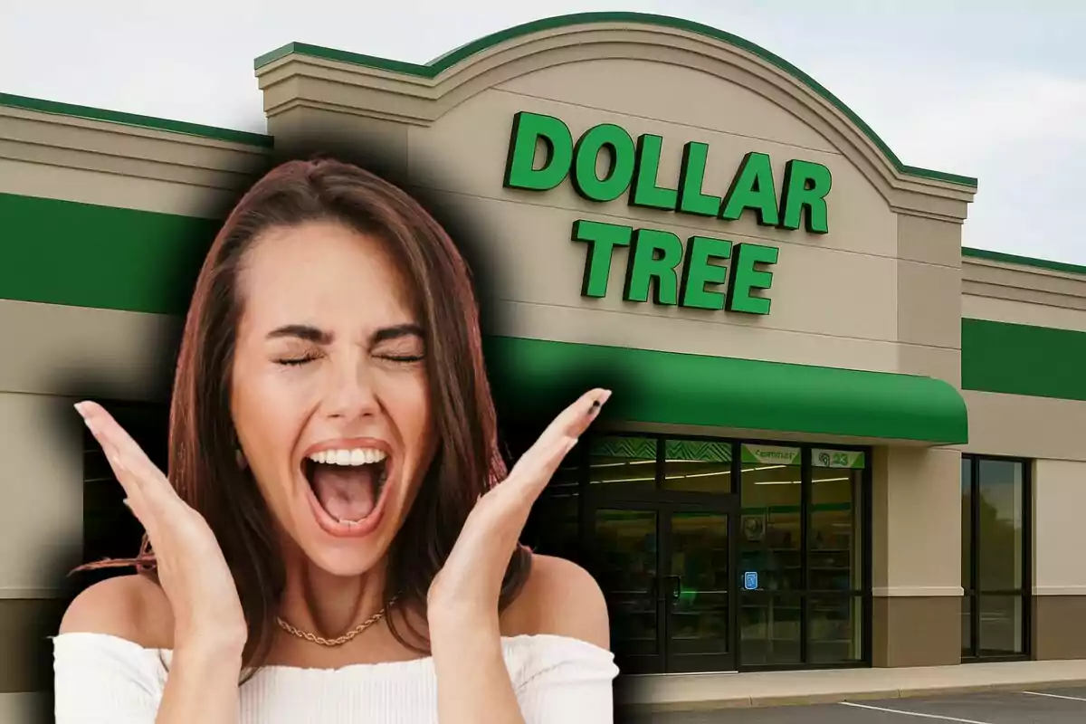 Young woman with a surprised or excited expression in front of a Dollar Tree store. Young woman with a surprised or excited expression in front of a Dollar Tree store.