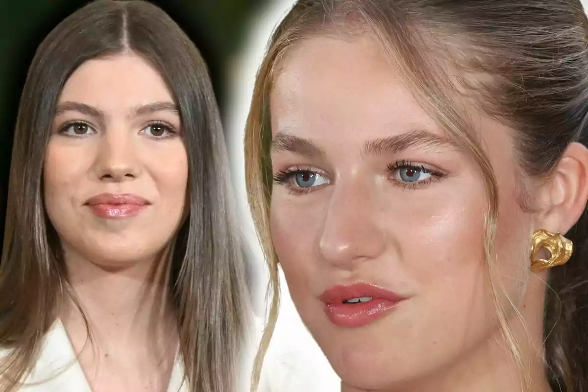 Close-up photo montage of Infanta Sofía and Princess Leonor, both with slightly smiling faces.