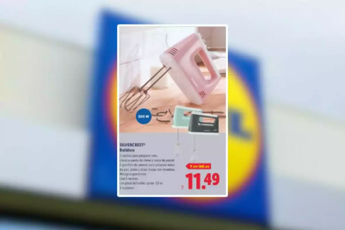 Batidora eléctrica de mano marca Silvercrest en colores pastel y negro, con accesorios para batir y amasar, en oferta por 11.49 euros en un folleto de Lidl Batidora eléctrica de mano marca Silvercrest en colores pastel y negro, con accesorios para batir y amasar, en oferta por 11.49 euros en un folleto de Lidl
