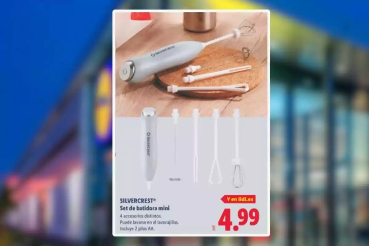 Set de batedora mini Silvercrest amb quatre accessoris diferents i preu de 4,99 euros a Lidl