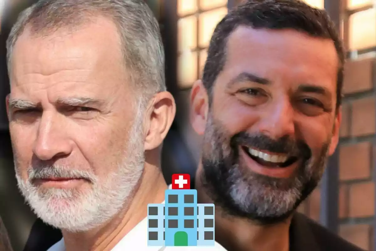 Felipe VI y Jaime Anglada aparecen juntos con un ícono de hospital en la parte inferior de la imagen