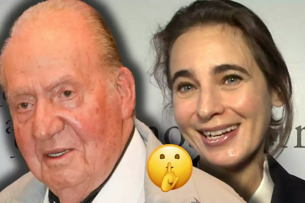 Joan Carles I i Laurence Debray somrients apareixen junts a la imatge amb un emoji de silenci al davant