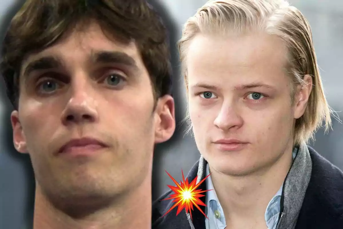 Pablo Urdangarin and Marius Borg with serious expressions and an explosion graphic between them