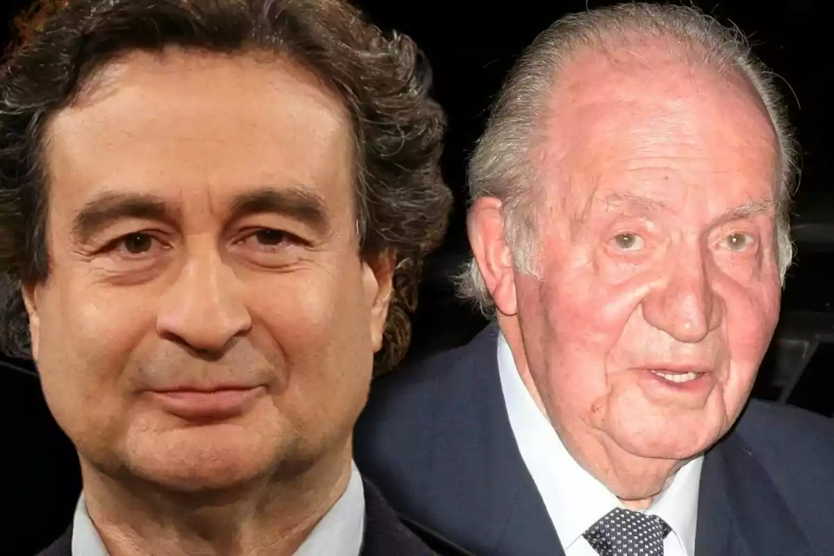 Pepe Rodríguez y Juan Carlos I posan juntos con expresión seria y fondo oscuro Pepe Rodríguez y Juan Carlos I posan juntos con expresión seria y fondo oscuro