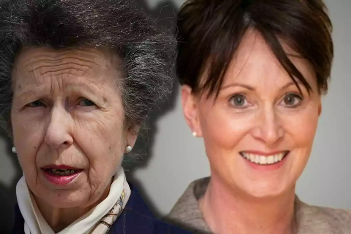 La princesa Ana y Tanya Curry aparecen una al lado de la otra, una con cabello canoso y expresión seria y la otra con cabello corto oscuro y sonrisa