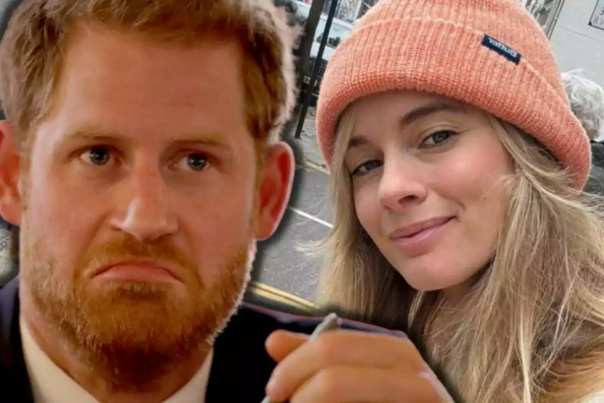 El príncep Harry amb expressió seriosa i Cressida Bonas amb un barret taronja somrient