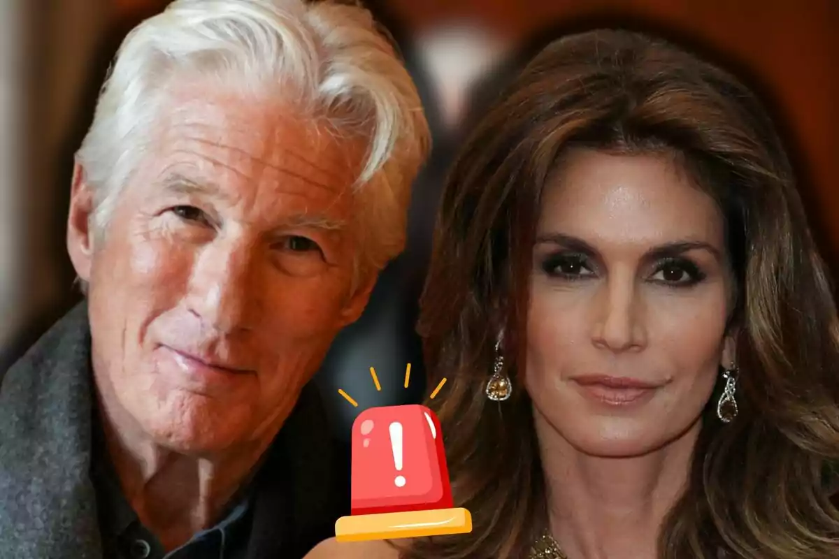 Richard Gere i Cindy Crawford posen junts amb una icona d’alerta en primer pla