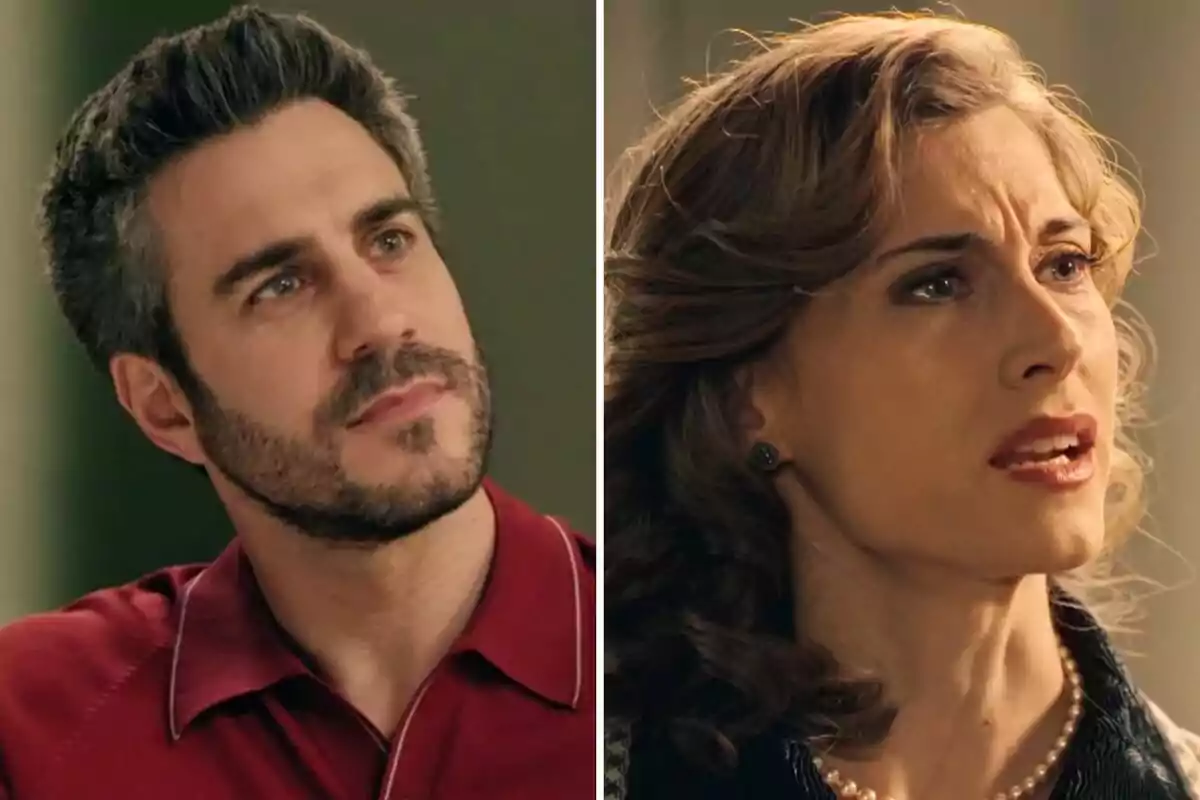Andrés amb camisa vermella i Marta amb collaret de perles apareixen en una imatge dividida en dues parts, tots dos amb expressions serioses. Andrés amb camisa vermella i Marta amb collaret de perles apareixen en una imatge dividida en dues parts, tots dos amb expressions serioses.