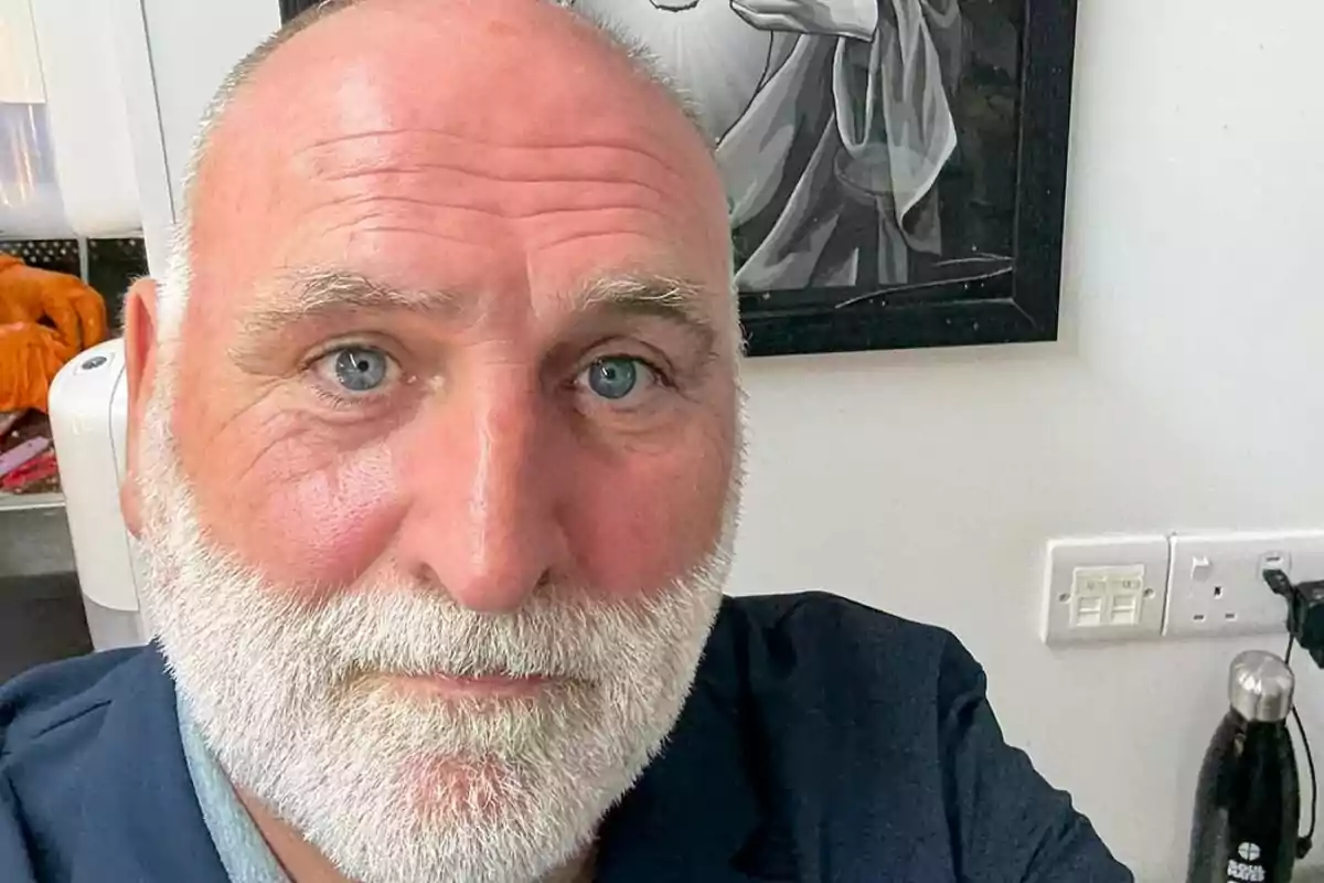 José Andrés looking at the camera with a serious expression in an indoor setting