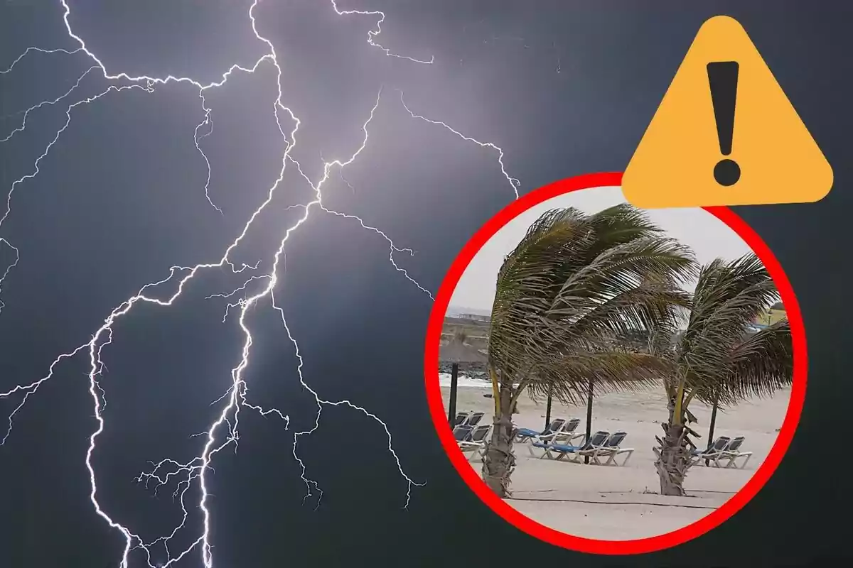 Raigs al cel amb avís de tempesta i vent fort a la platja Raigs al cel amb avís de tempesta i vent fort a la platja