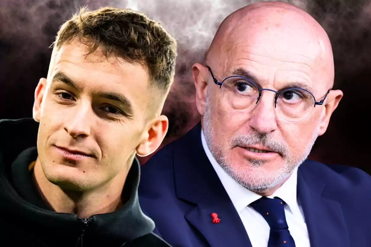 Dos hombres en primer plano con expresiones serias y fondo oscuro con humo Dos hombres en primer plano con expresiones serias y fondo oscuro con humo