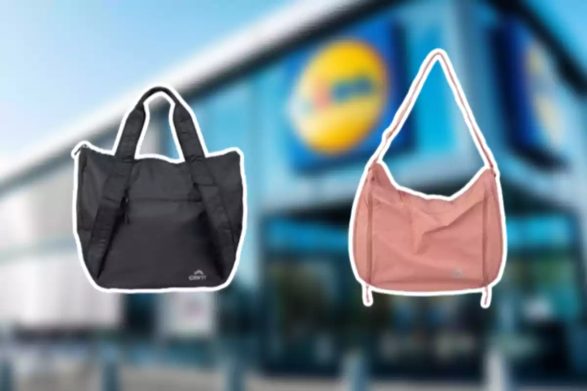 Dues bosses esportives, una negra i una rosa, són sobre un fons desenfocat d’una botiga. Dues bosses esportives, una negra i una rosa, són sobre un fons desenfocat d’una botiga.