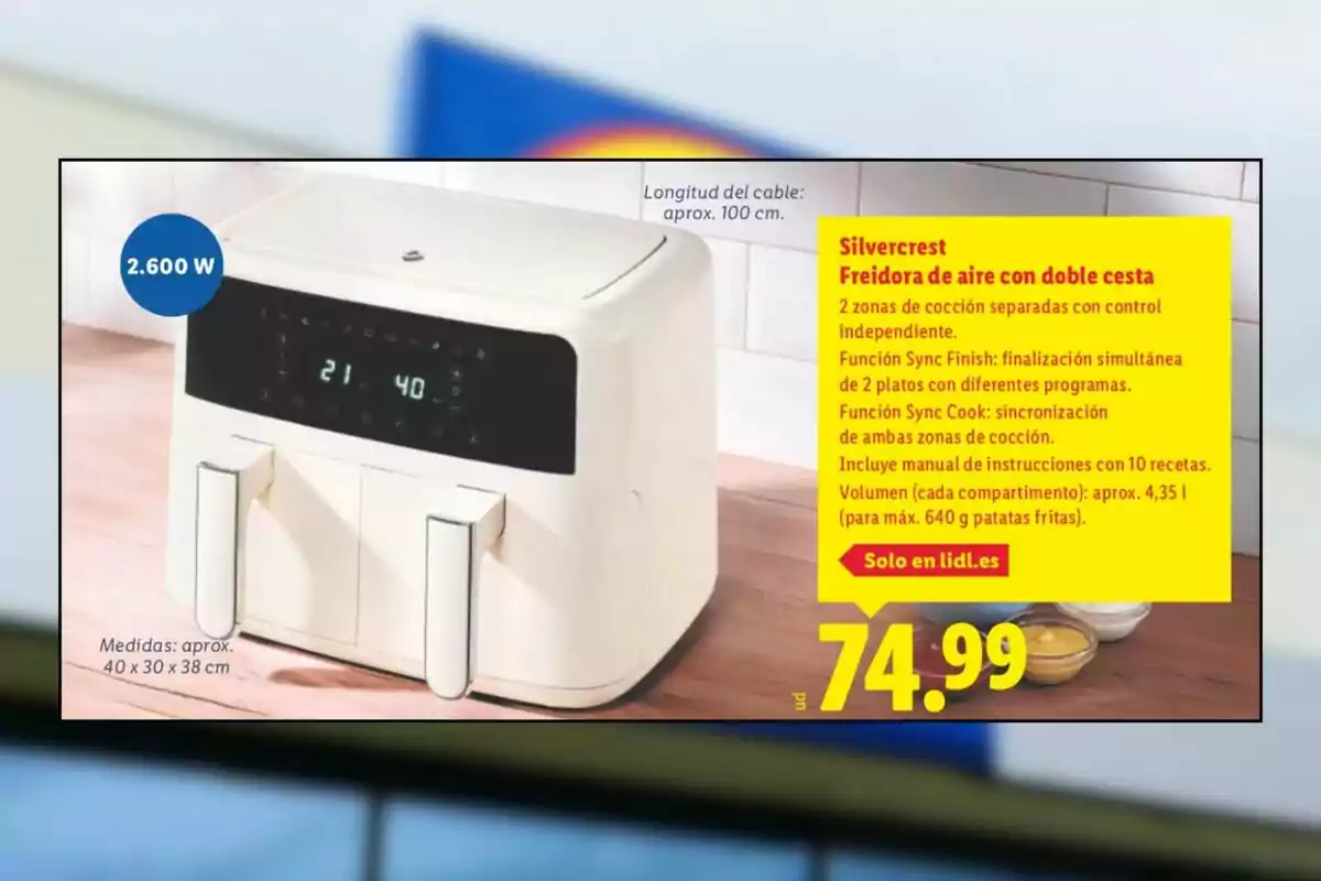 Fregidora d’aire Silvercrest amb doble cistella i pantalla digital en oferta per 74,99 euros a Lidl