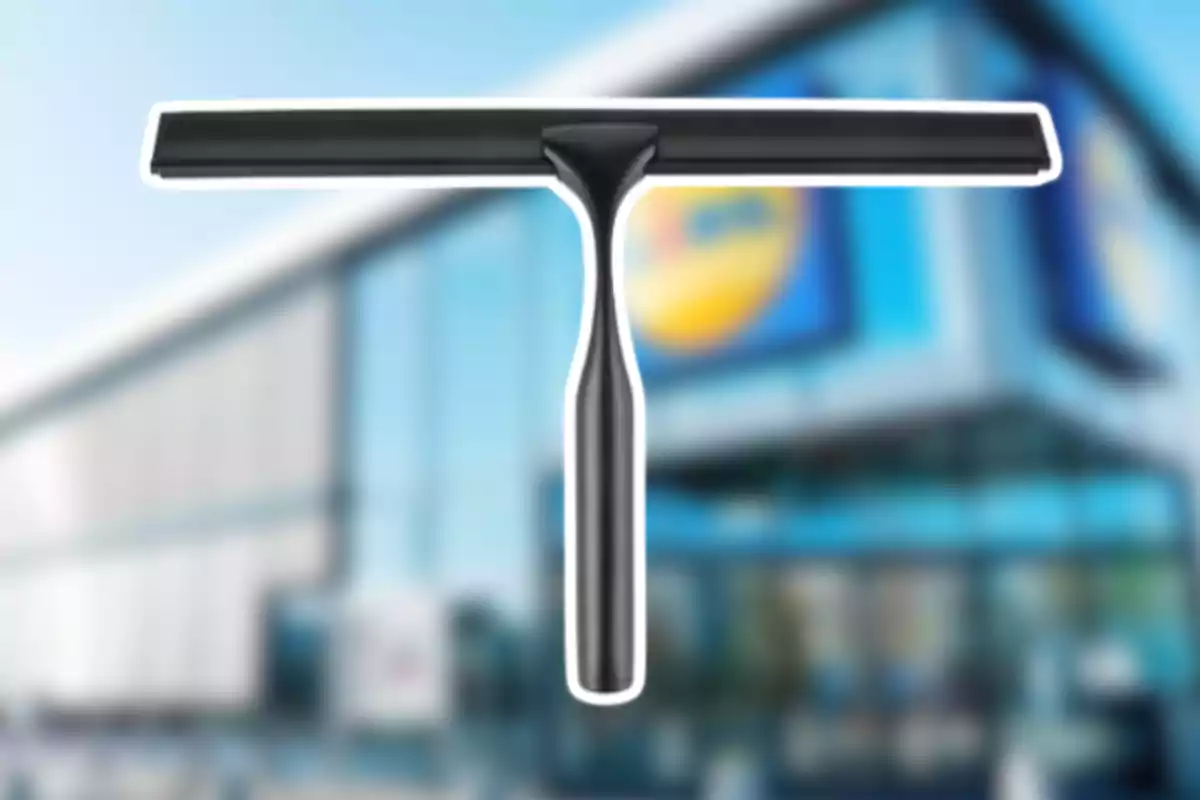 Netejavidres negre sobre un fons borros d’un edifici modern amb finestrals grans