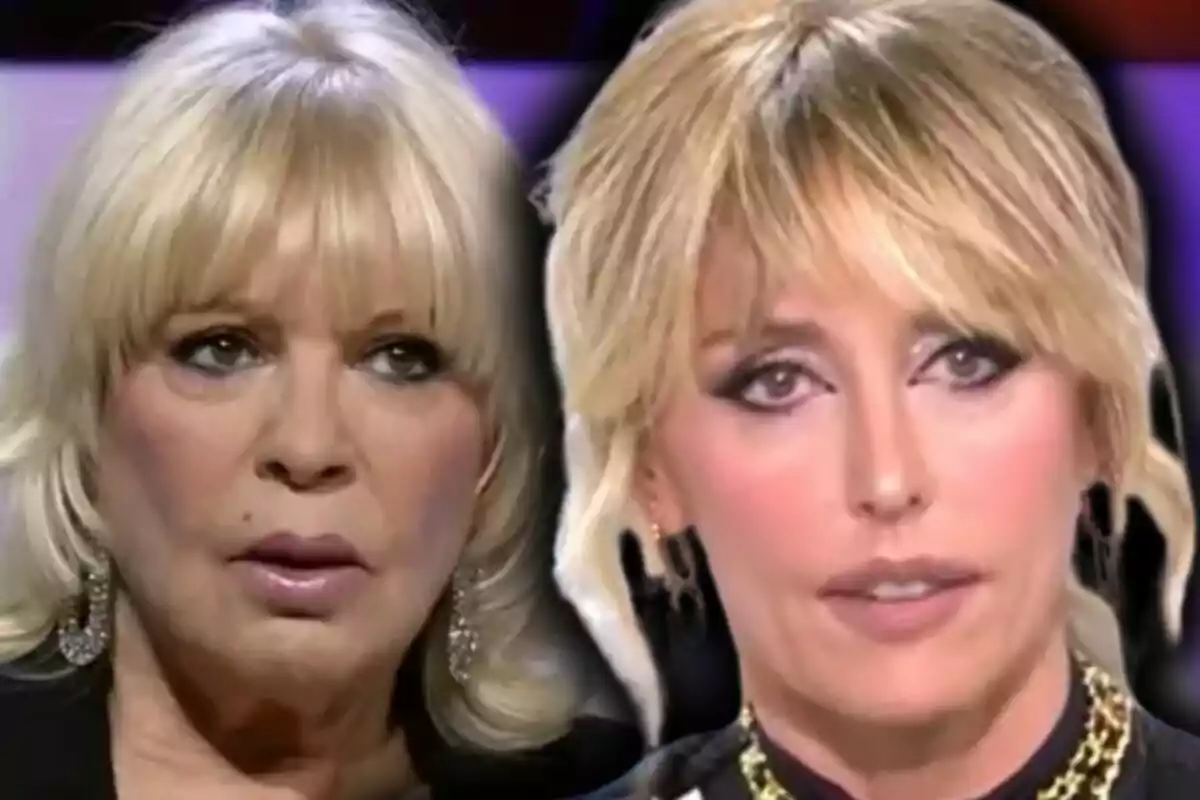 Montaje de fotos de Emma García y Bárbara Rey con expresión seria aparecen en primer plano, ambas con maquillaje marcado y fondo desenfocado. Montaje de fotos de Emma García y Bárbara Rey con expresión seria aparecen en primer plano, ambas con maquillaje marcado y fondo desenfocado.