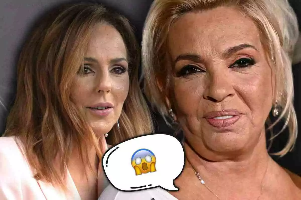 Rocío Carrasco i Carmen Borrego mirant a la càmera amb una bombolla d’emoji sorprès al centre Rocío Carrasco i Carmen Borrego mirant a la càmera amb una bombolla d’emoji sorprès al centre