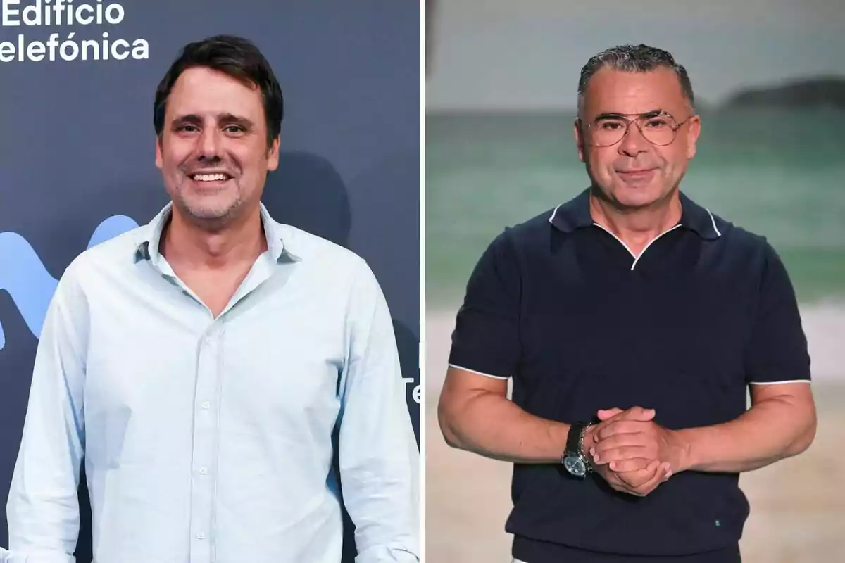 Ion Aramendi i Jorge Javier Vázquez posen somrients, un amb camisa clara davant d’un fons blau i l’altre amb polo fosc davant d’un fons de platja. Ion Aramendi i Jorge Javier Vázquez posen somrients, un amb camisa clara davant d’un fons blau i l’altre amb polo fosc davant d’un fons de platja.