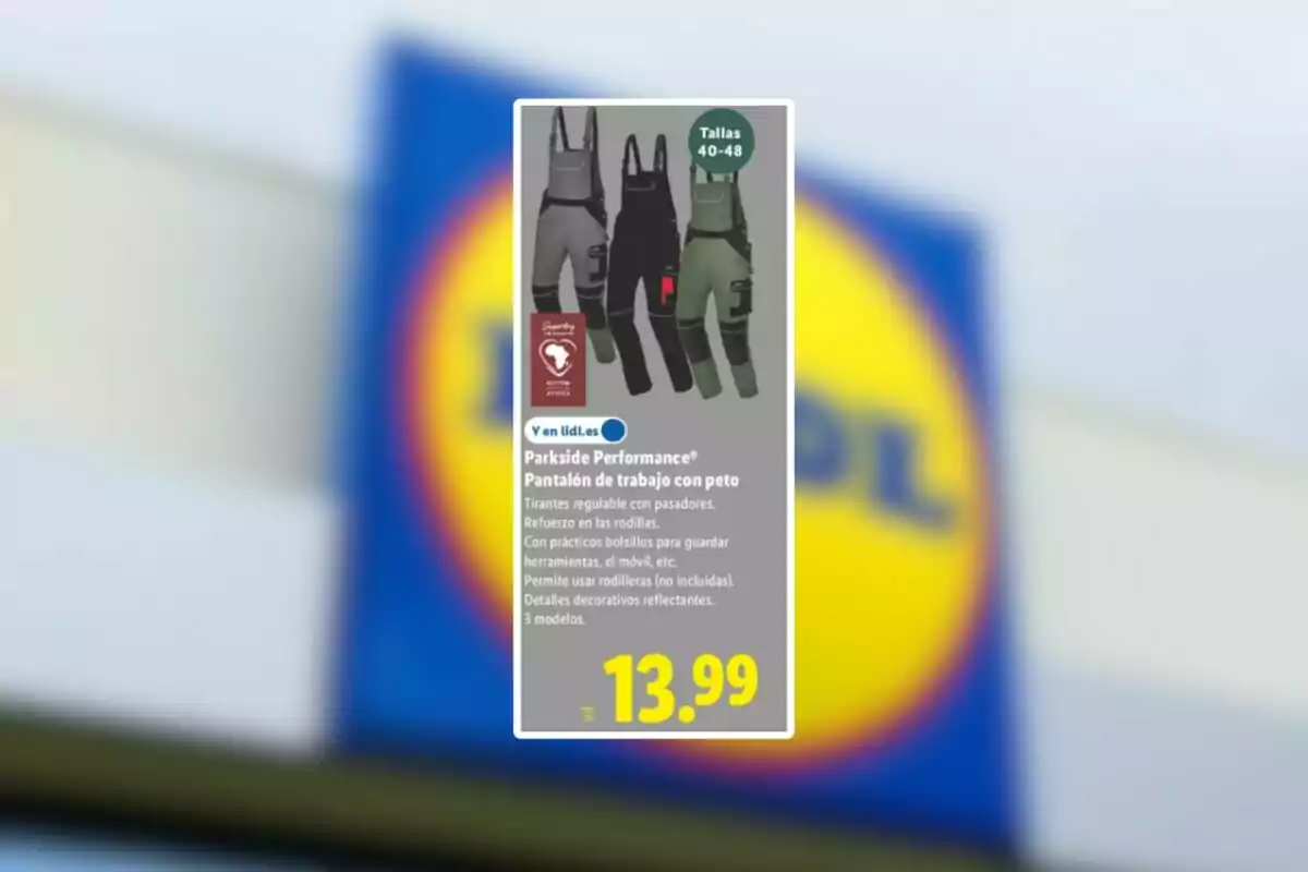 Publicitat de pantalons de treball amb pitrera Parkside Performance en diferents colors i talles de la botiga Lidl amb un preu de 13,99 euros Publicitat de pantalons de treball amb pitrera Parkside Performance en diferents colors i talles de la botiga Lidl amb un preu de 13,99 euros