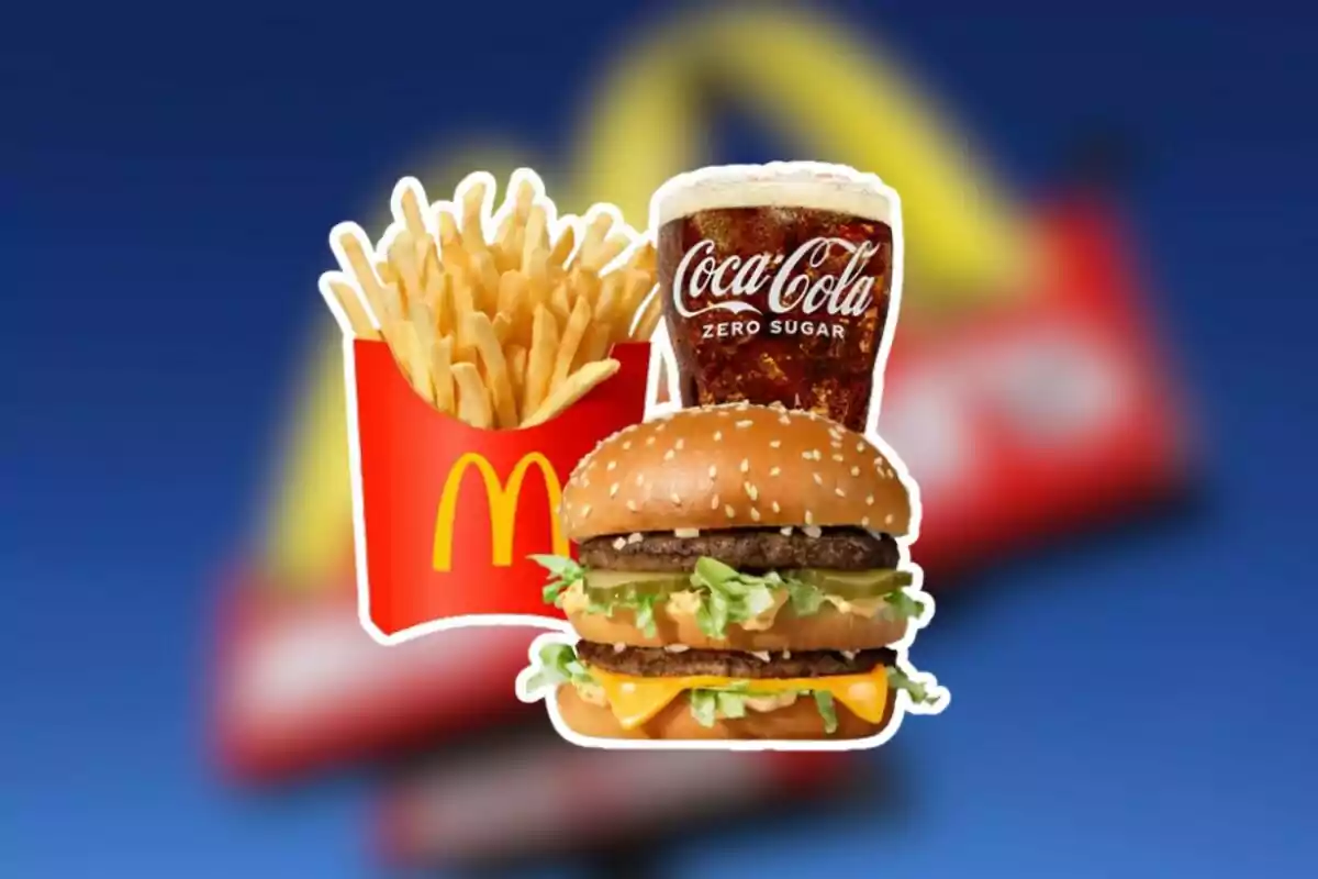 Cheeseburger combo with fries and cola from a famous fast food chain