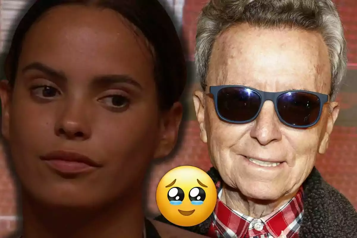 Gloria Camila d’expressió seriosa al costat d’Ortega Cano amb ulleres de sol i una camisa de quadres, al centre hi ha un emoji de carona plorant però somrient. Gloria Camila d’expressió seriosa al costat d’Ortega Cano amb ulleres de sol i una camisa de quadres, al centre hi ha un emoji de carona plorant però somrient.