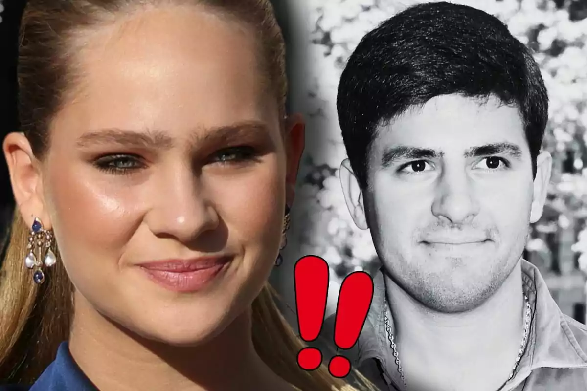 Irene Urdangarin amb arracades elegants apareix al costat de la imatge en blanc i negre de Juan Urquijo, tots dos amb expressions serenes i dos signes d’exclamació vermells al centre. Irene Urdangarin amb arracades elegants apareix al costat de la imatge en blanc i negre de Juan Urquijo, tots dos amb expressions serenes i dos signes d’exclamació vermells al centre.